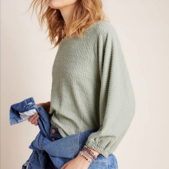 Anthropologie Sage Green Top Sweater Blouson Knit Anthro Balloon Small S - Picture 10 of 11